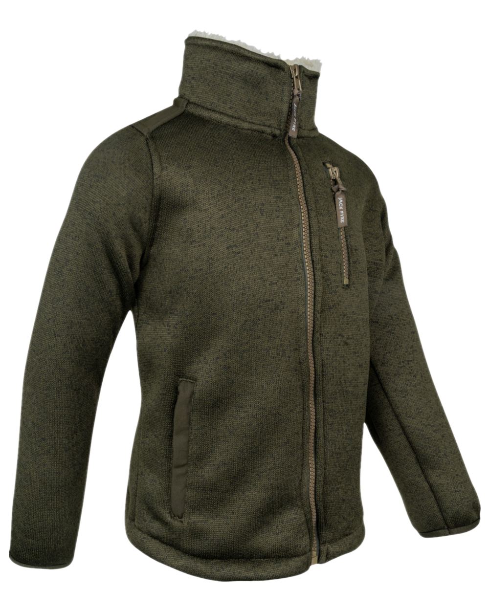 Dark Olive Coloured Jack Pyke Childrens Scandinavian Fleece Jacket on white background 