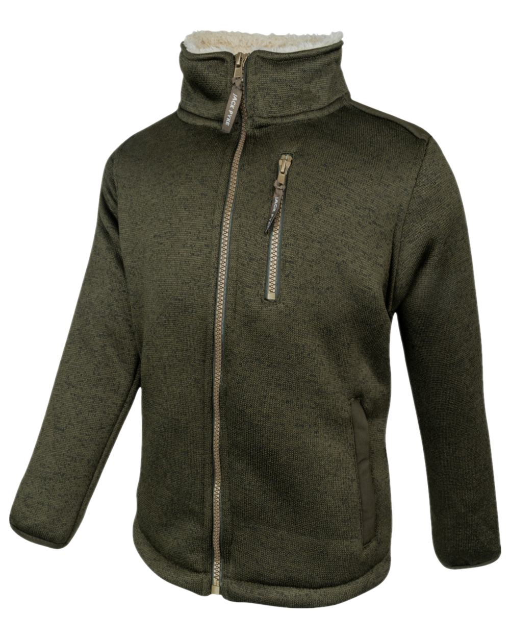 Dark Olive Coloured Jack Pyke Childrens Scandinavian Fleece Jacket on white background 