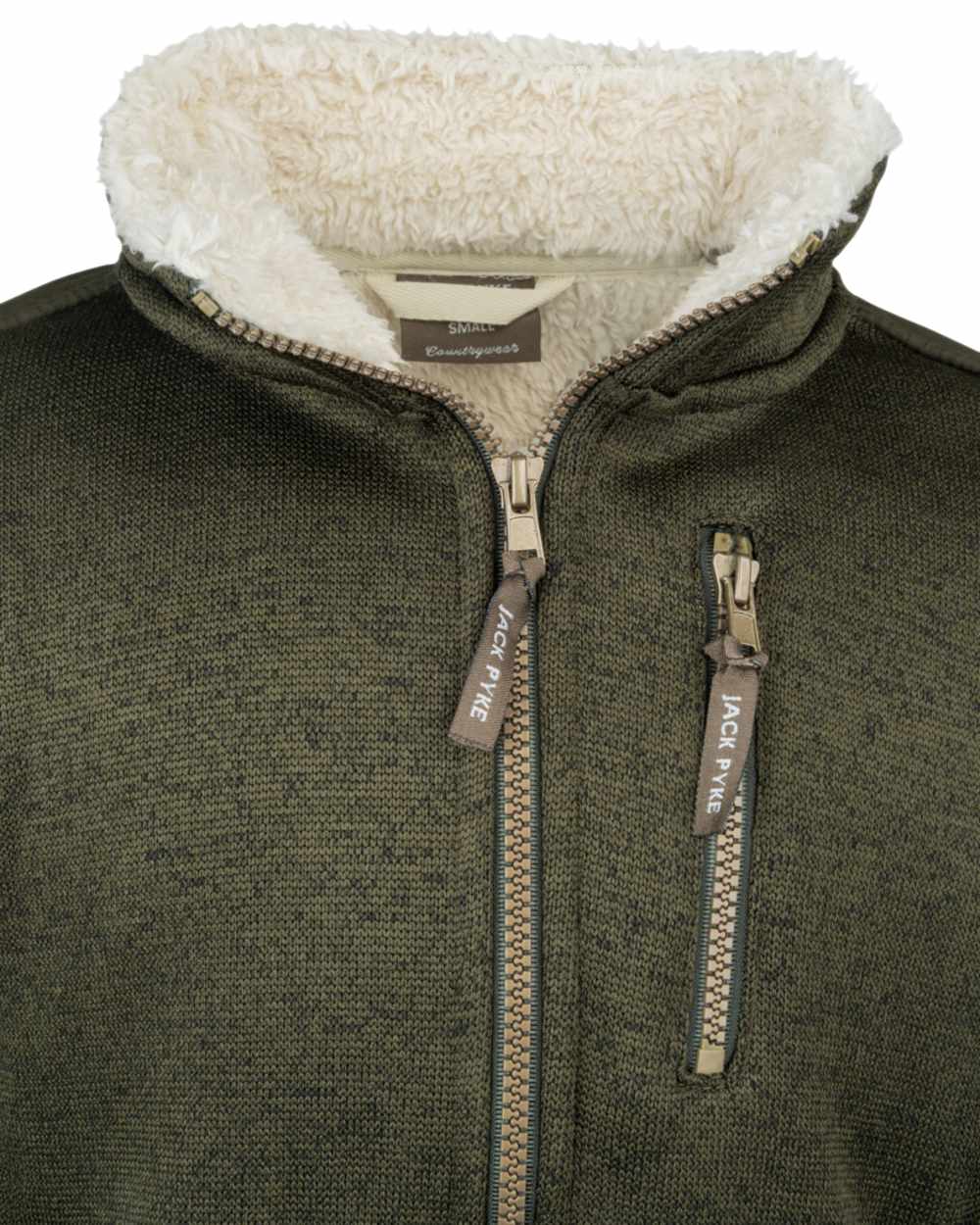 Dark Olive Coloured Jack Pyke Childrens Scandinavian Fleece Jacket on white background 