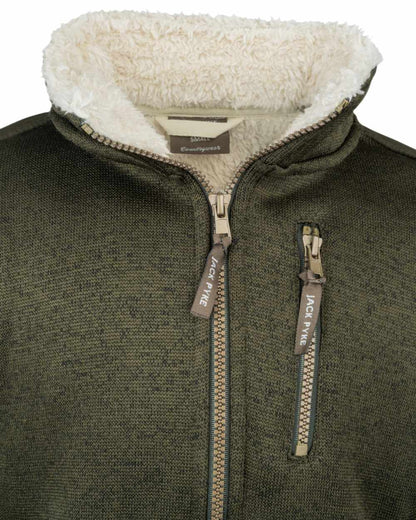 Dark Olive Coloured Jack Pyke Childrens Scandinavian Fleece Jacket on white background 