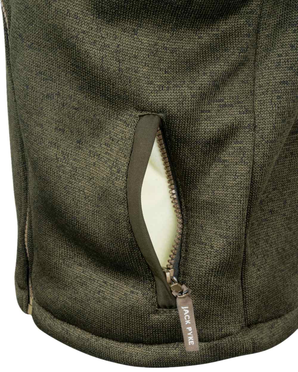 Dark Olive Coloured Jack Pyke Childrens Scandinavian Fleece Jacket on white background 