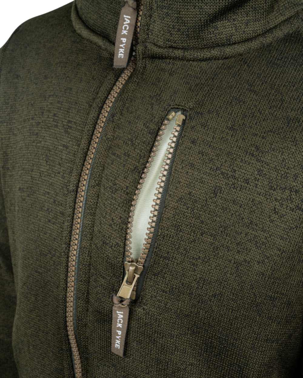 Dark Olive Coloured Jack Pyke Childrens Scandinavian Fleece Jacket on white background 