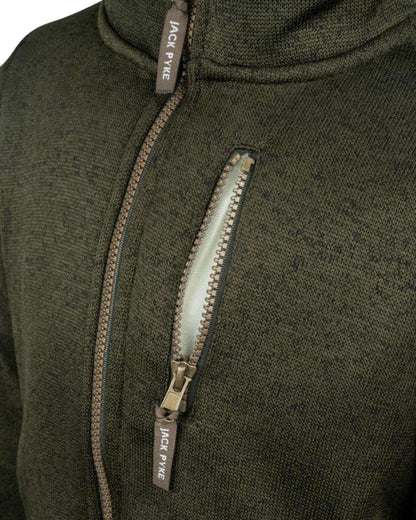Dark Olive Coloured Jack Pyke Childrens Scandinavian Fleece Jacket on white background 