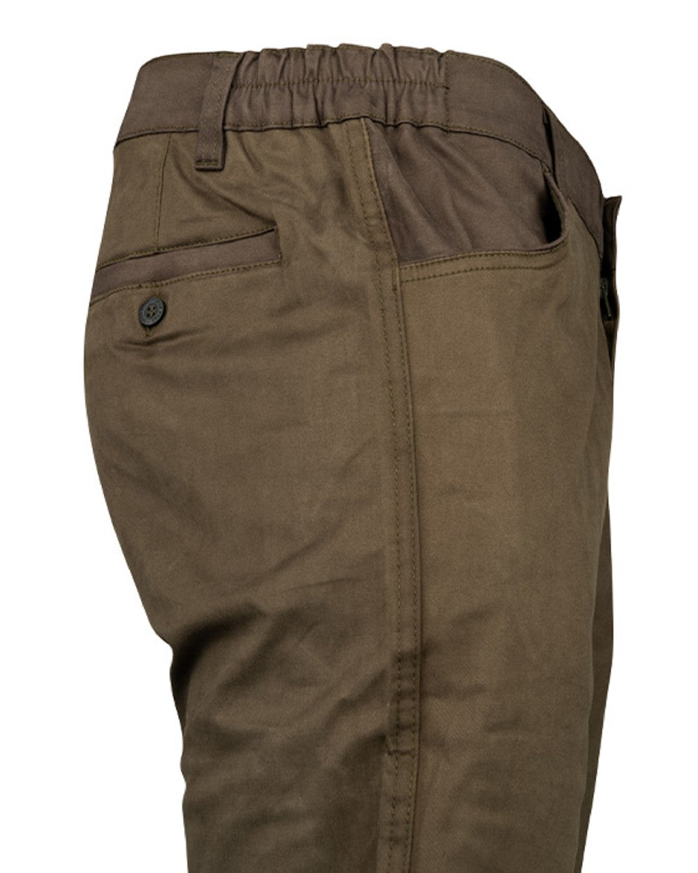 Olive Brown Jack Pyke Cotton Stretch Trousers on white background 