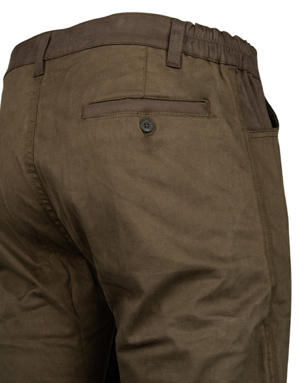 Olive Brown Jack Pyke Cotton Stretch Trousers on white background 