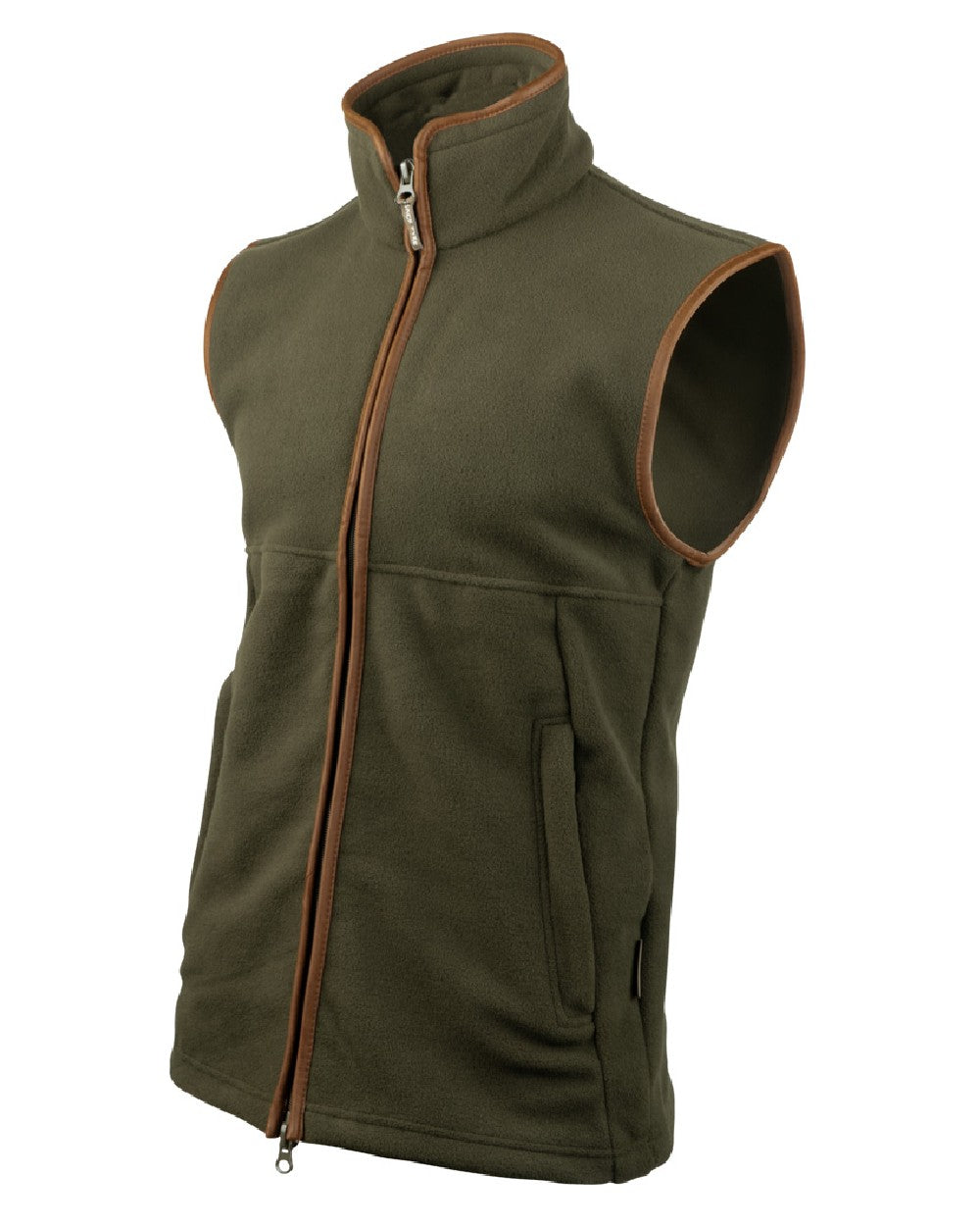 Dark Olive coloured Jack Pyke Countryman Fleece Gilet on white background 