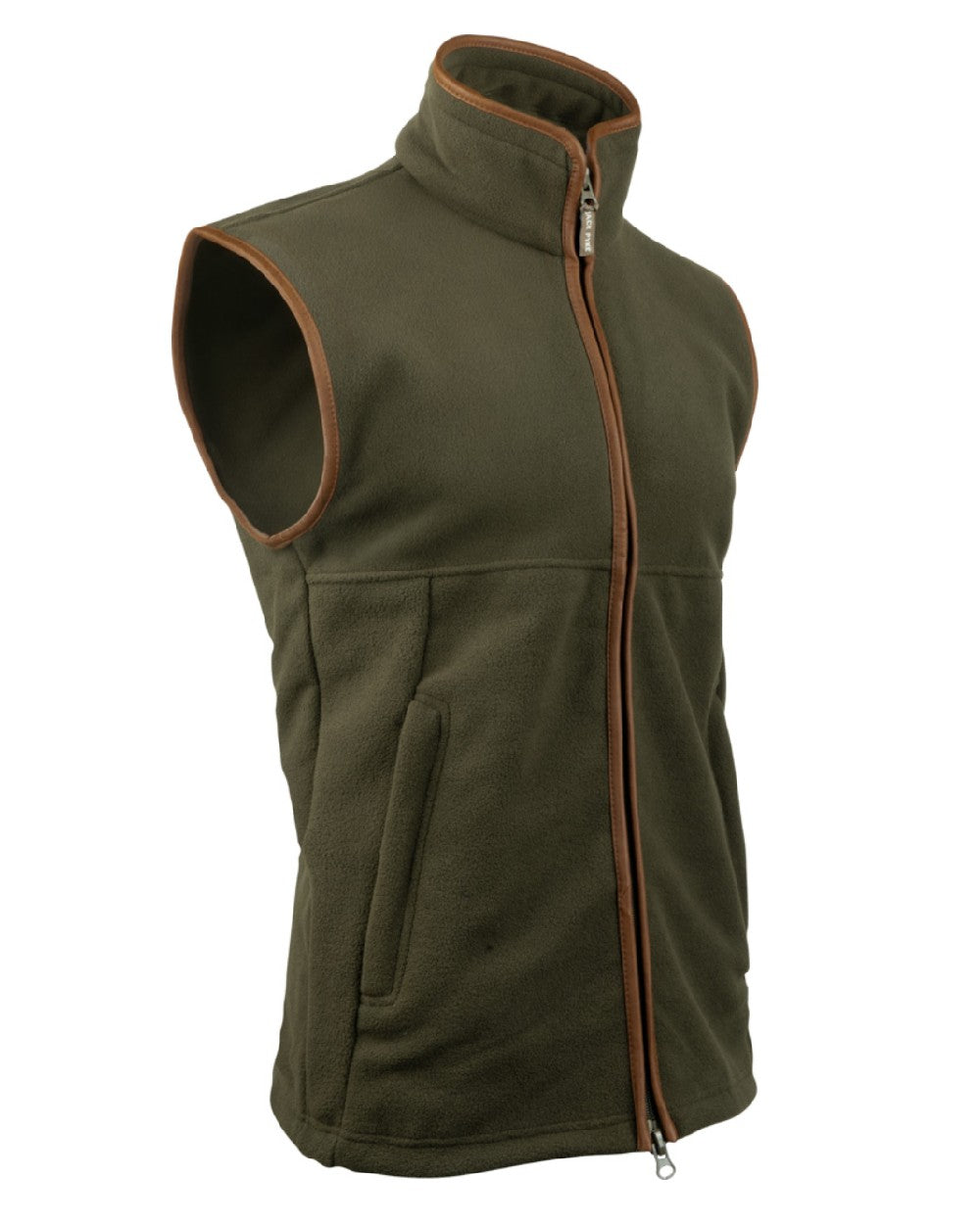 Dark Olive coloured Jack Pyke Countryman Fleece Gilet on white background 