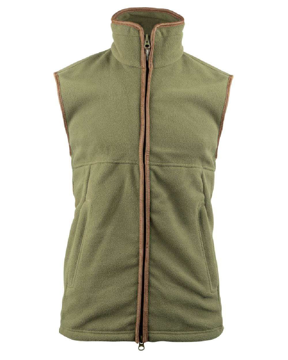 Light Olive coloured Jack Pyke Countryman Fleece Gilet on white background 