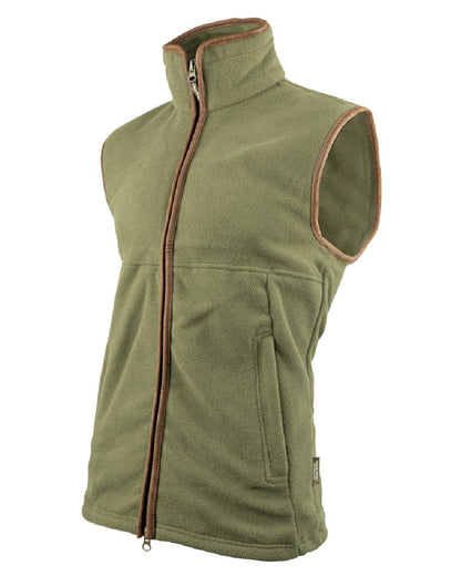 Light Olive coloured Jack Pyke Countryman Fleece Gilet on white background 