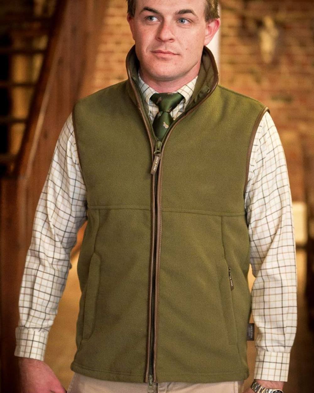 Light Olive coloured Jack Pyke Countryman Fleece Gilet on white background 