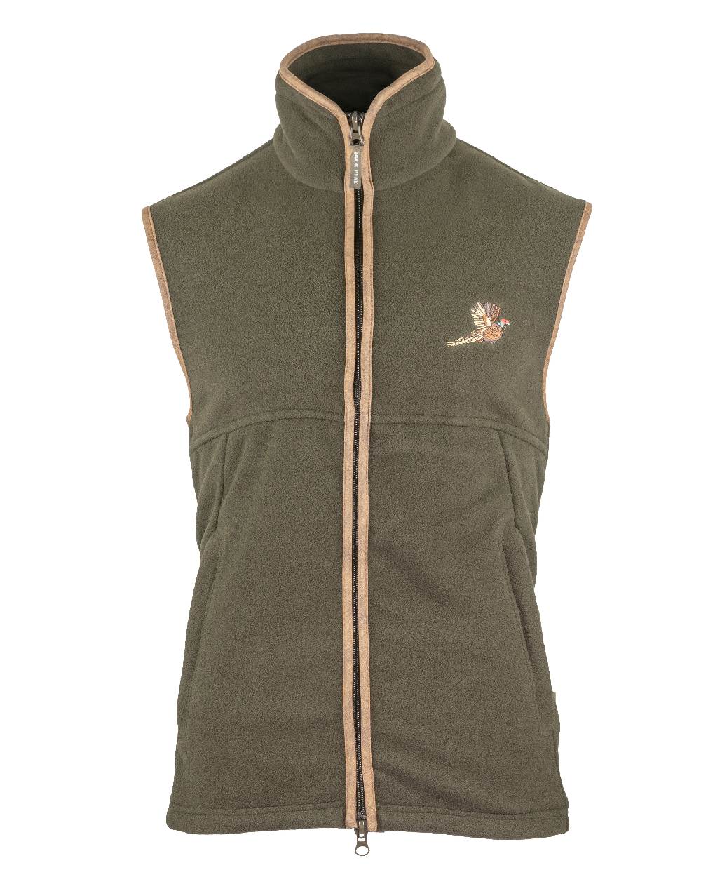 Pheasant Olive coloured Jack Pyke Countryman Fleece Gilet on white background 