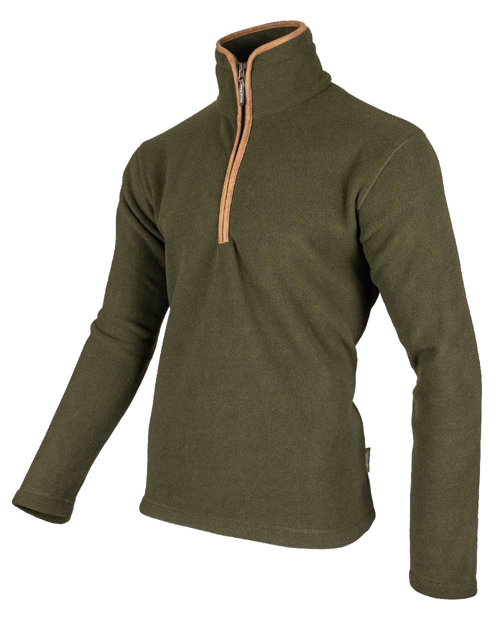 Dark Olive coloured Jack Pyke Countryman Fleece Pullover on white background 