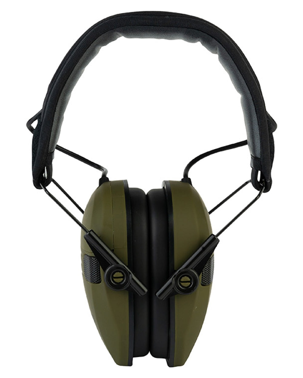 Green coloured Jack Pyke Electronic Ear Defenders on white background 