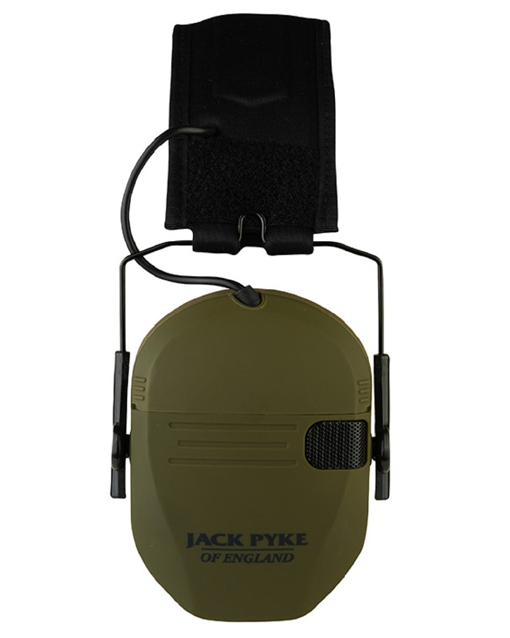 Green coloured Jack Pyke Electronic Ear Defenders on white background 