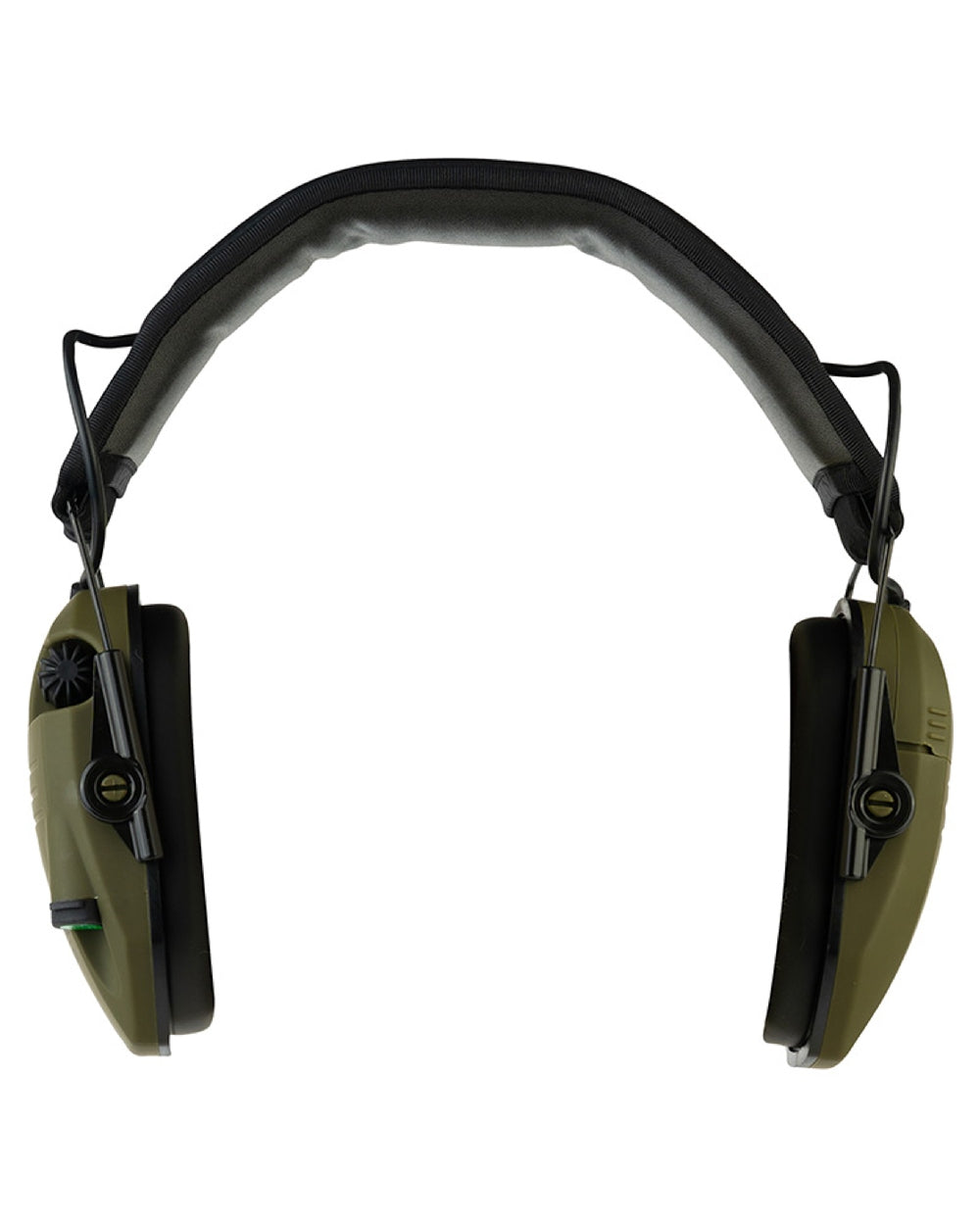 Green coloured Jack Pyke Electronic Ear Defenders on white background 