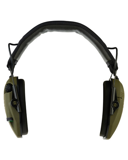 Green coloured Jack Pyke Electronic Ear Defenders on white background 