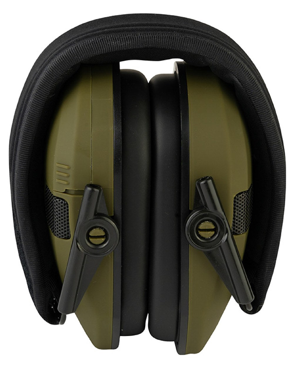 Green coloured Jack Pyke Electronic Ear Defenders on white background 