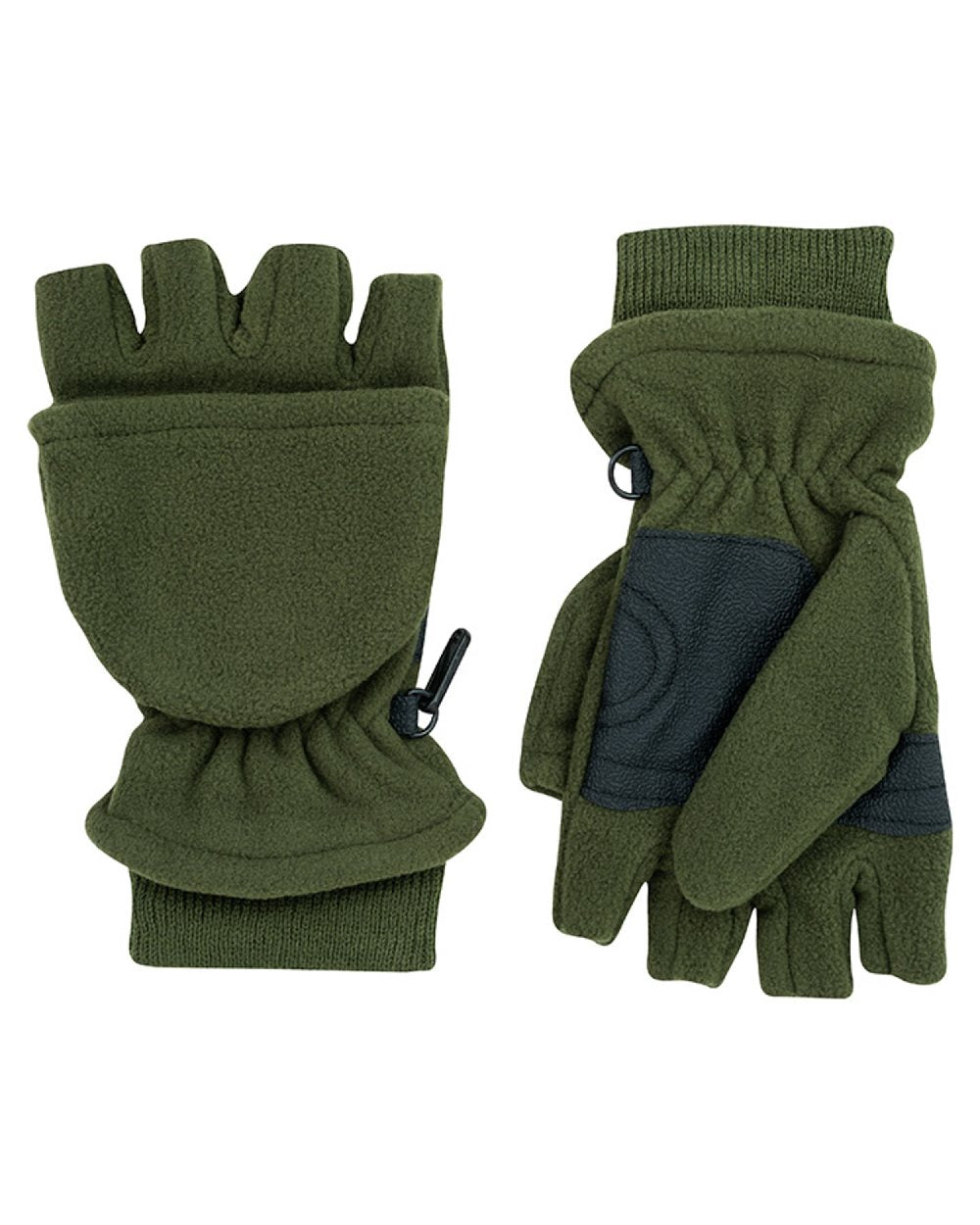 Green coloured Jack Pyke Fleece Shooters Mitts on white background 