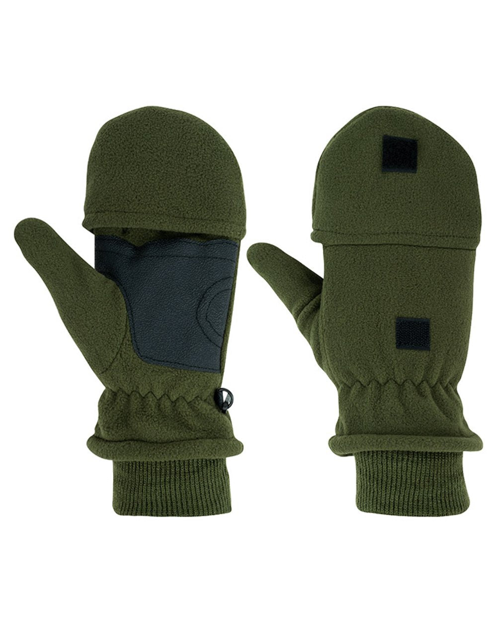 Green coloured Jack Pyke Fleece Shooters Mitts on white background 