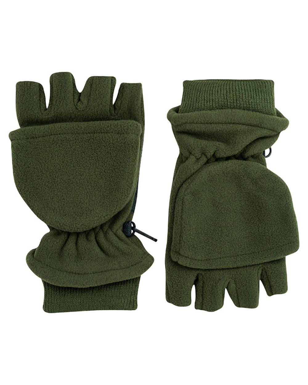 Green coloured Jack Pyke Fleece Shooters Mitts on white background 