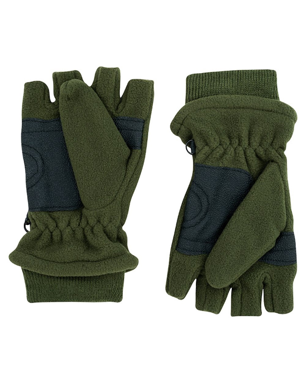 Green coloured Jack Pyke Fleece Shooters Mitts on white background 