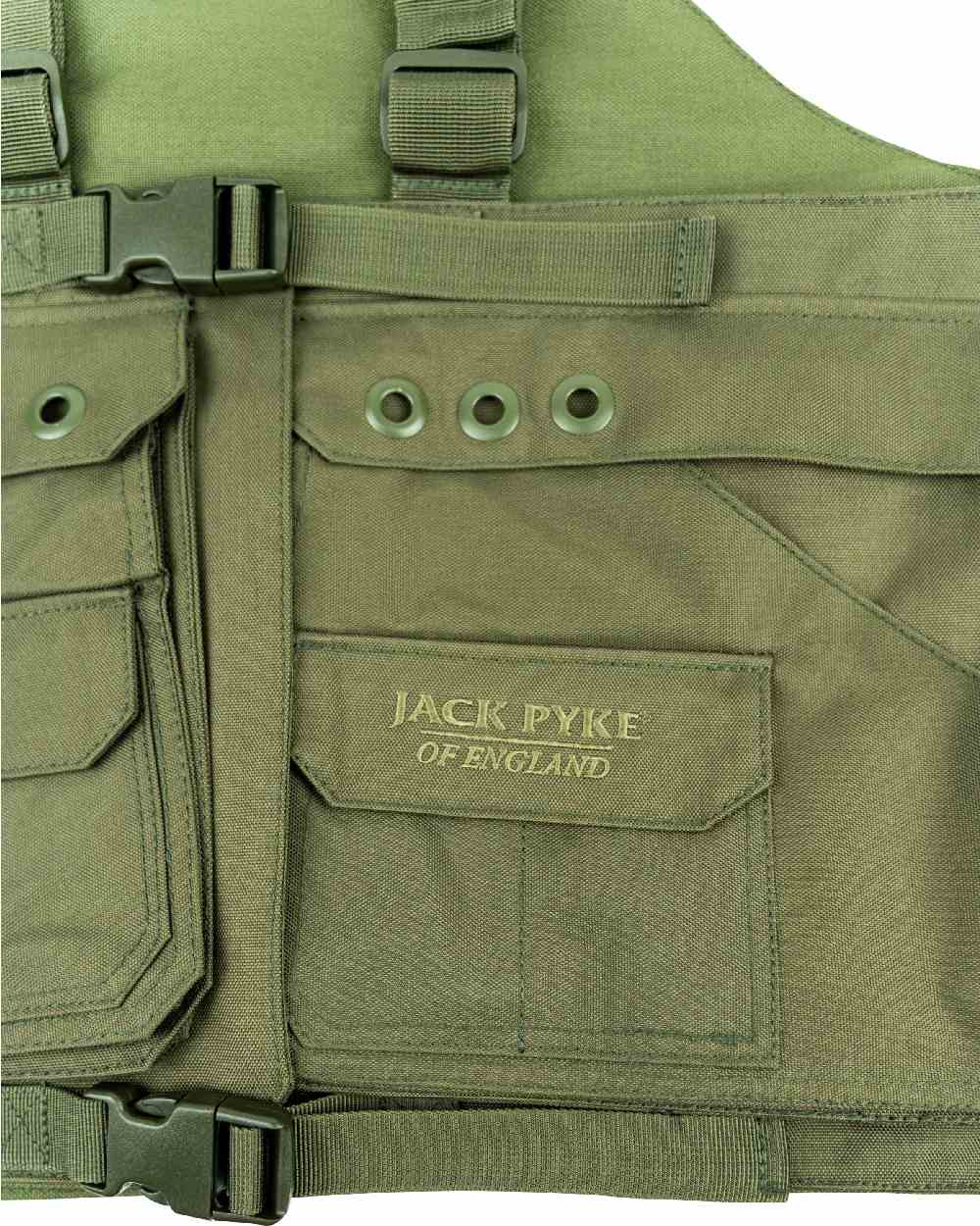 Olive Green coloured Jack Pyke Handlers Vest on white background 