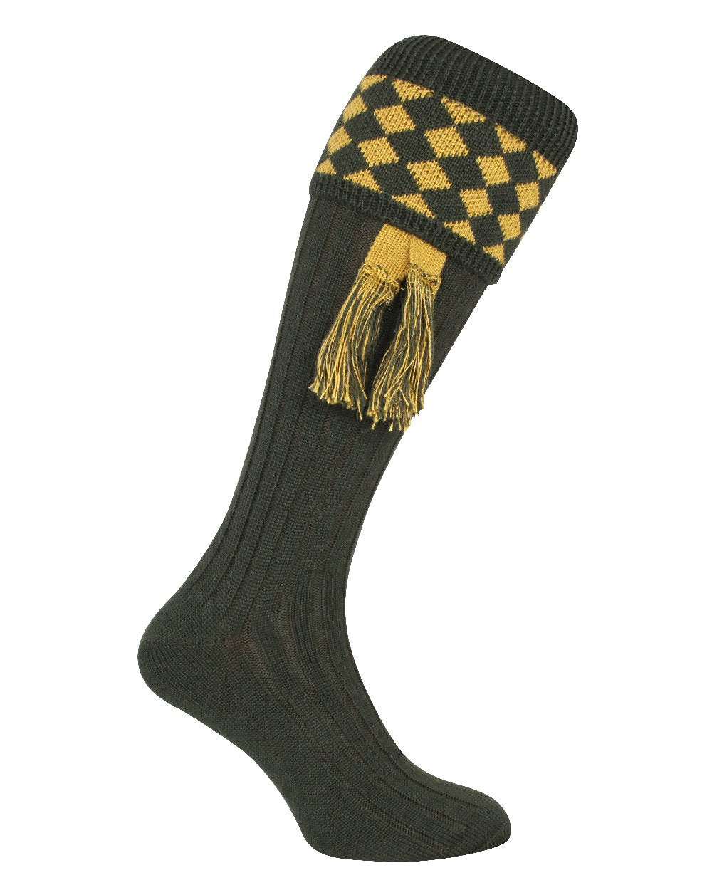 Green coloured Jack Pyke Harlequin Socks on white background 