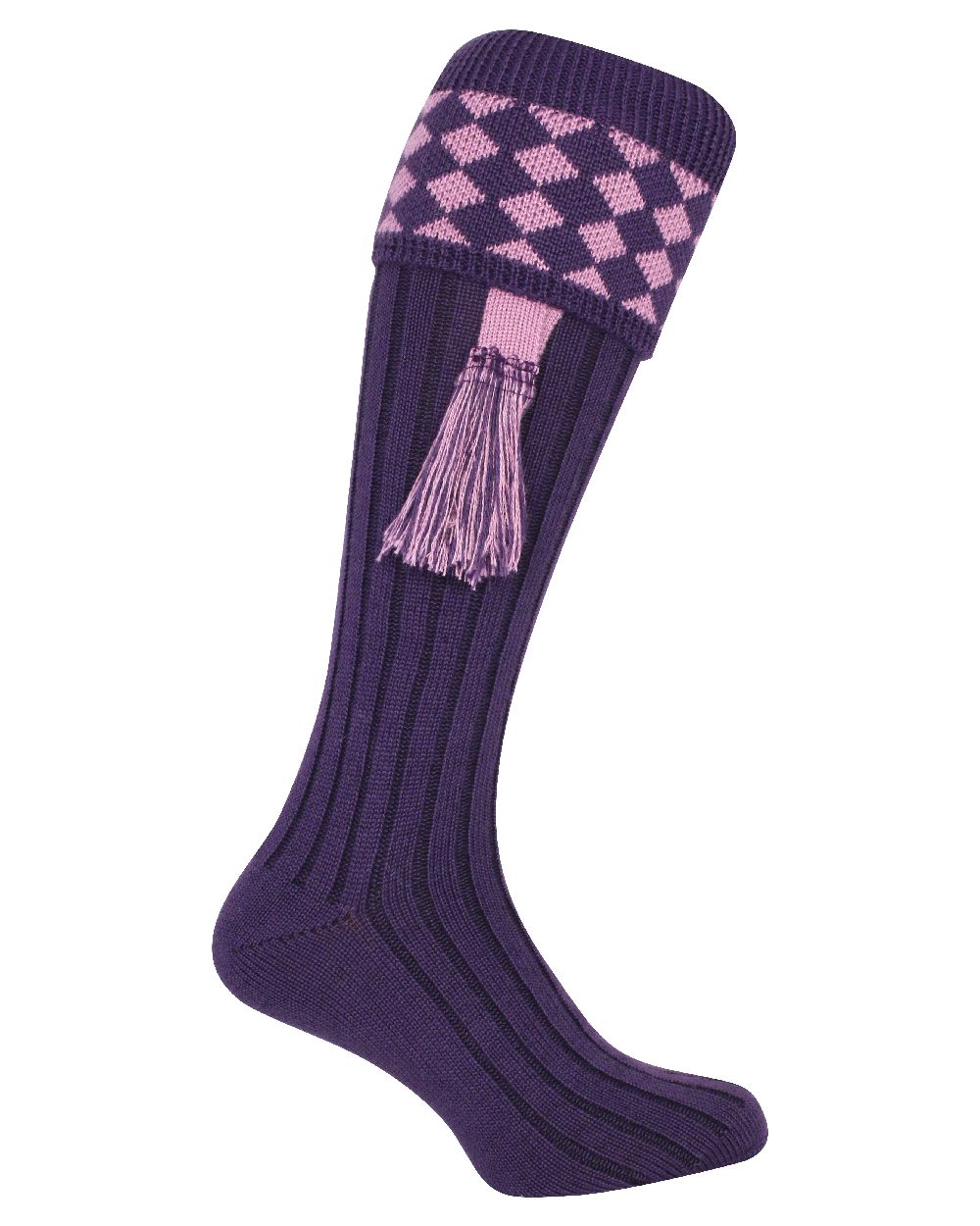 Purple coloured Jack Pyke Harlequin Socks on white background 