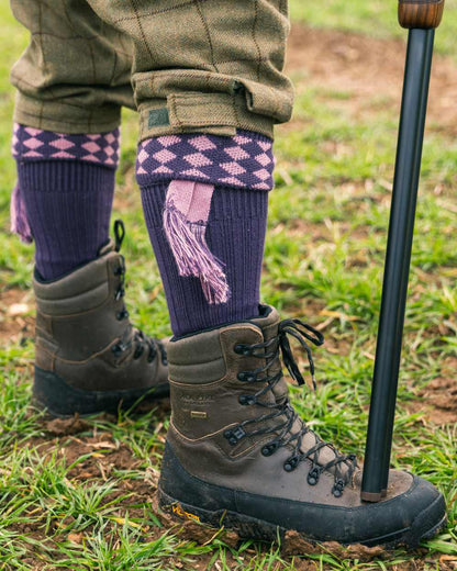 Purple Coloured Jack Pyke Harlequin Socks on outdoor background 