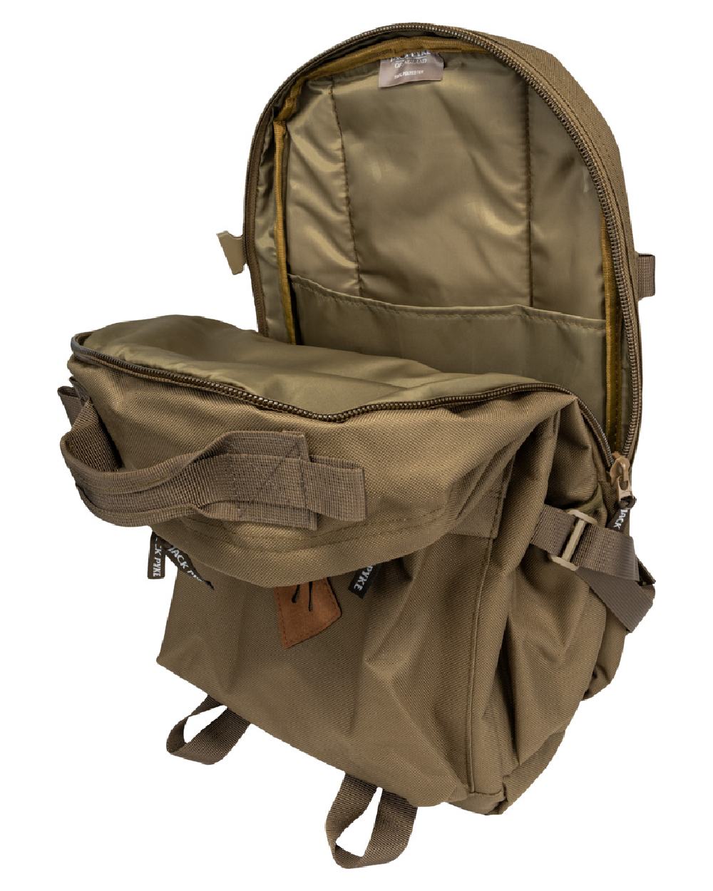 Olive Brown coloured Jack Pyke Harrier Rucksack on white background 