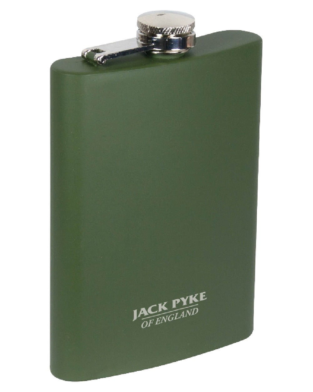 Green coloured Jack Pyke Hip Flask on white background 