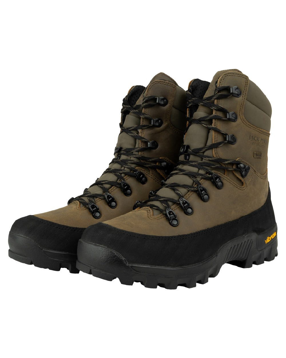 Brown coloured Jack Pyke Hunters Boots on white background 