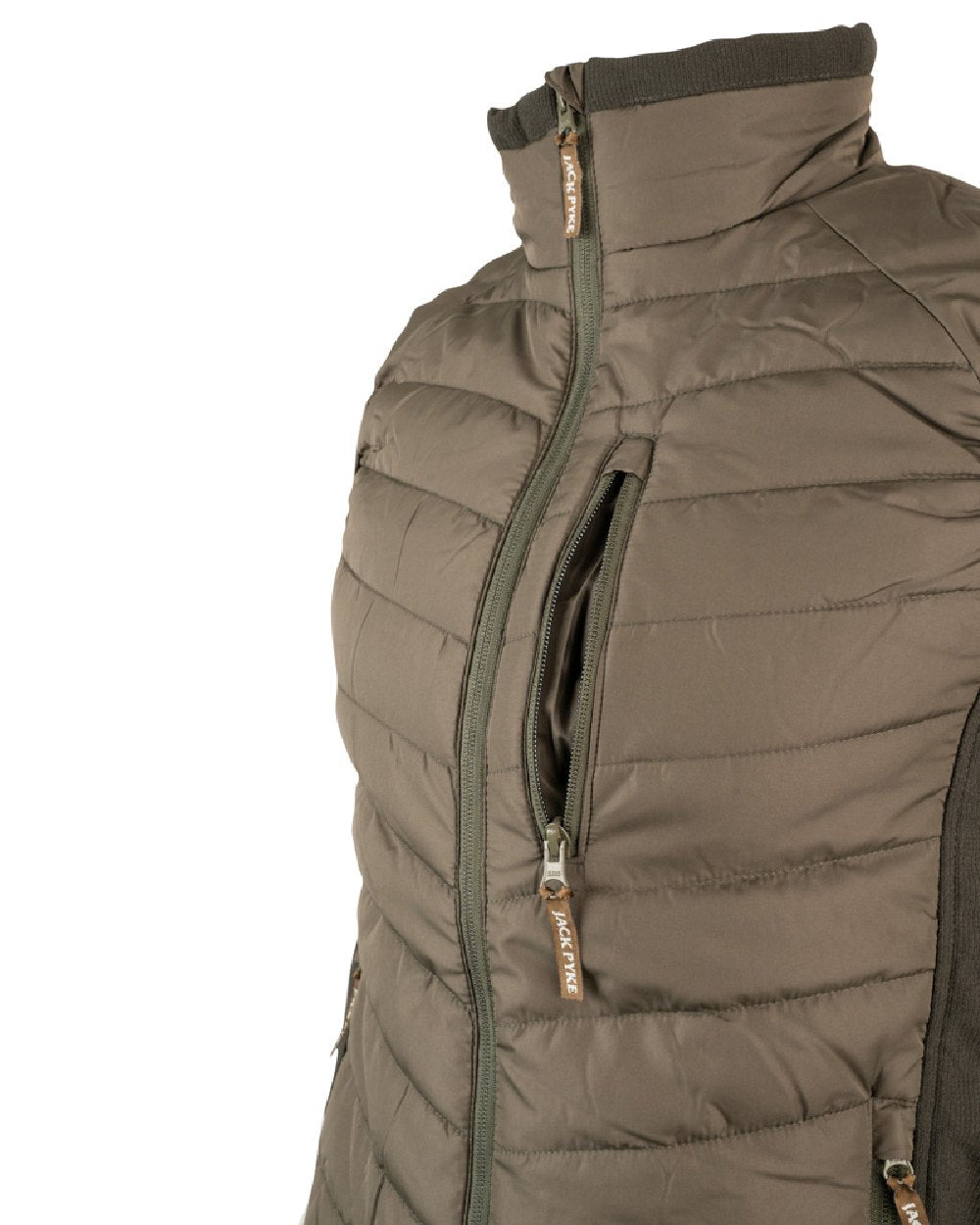 Green coloured Jack Pyke Hybrid Gilet on white background 