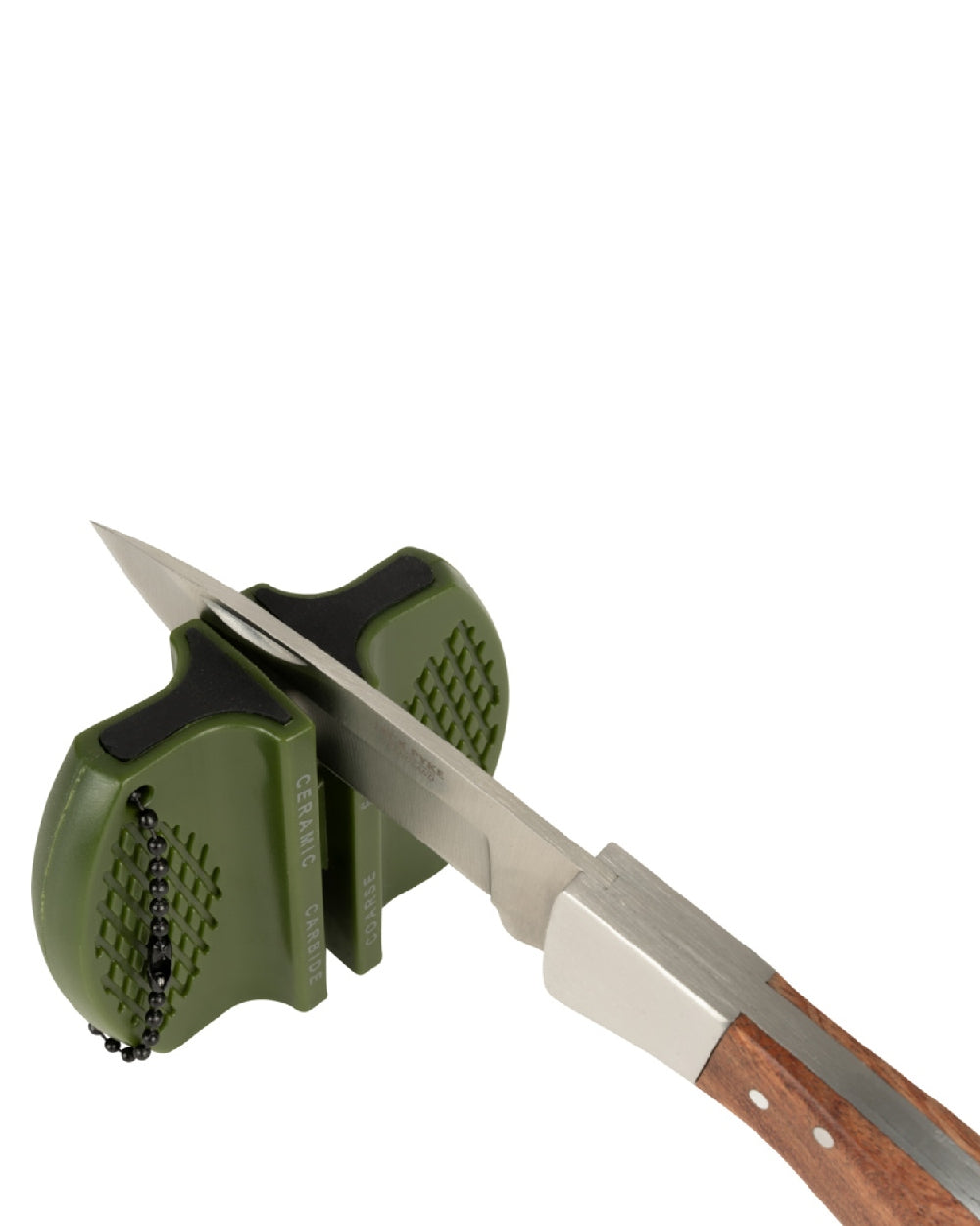 Green coloured Jack Pyke Knife Sharpener on white background 