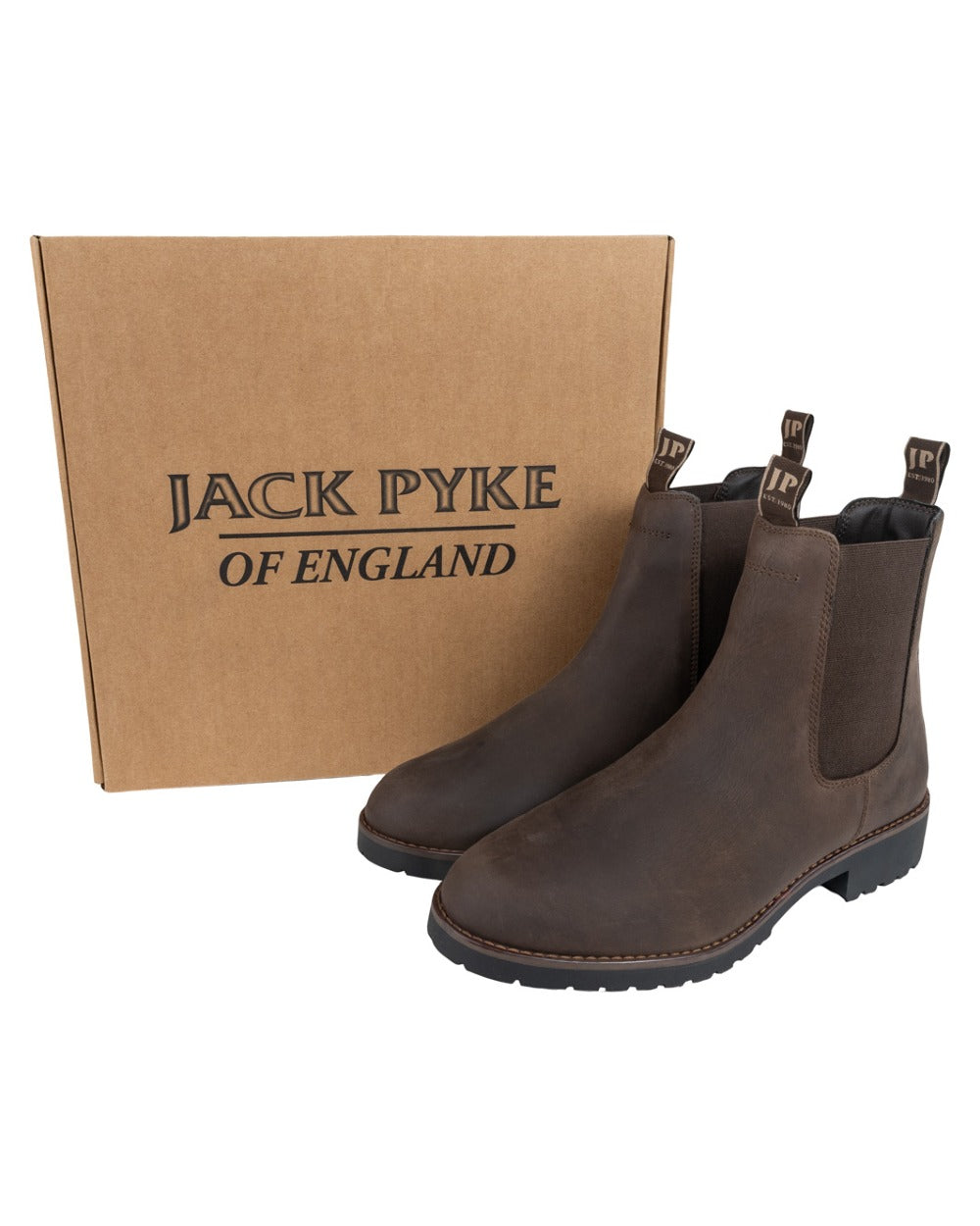 Dark Brown coloured Jack Pyke Ladies Chelsea Boots on white background 