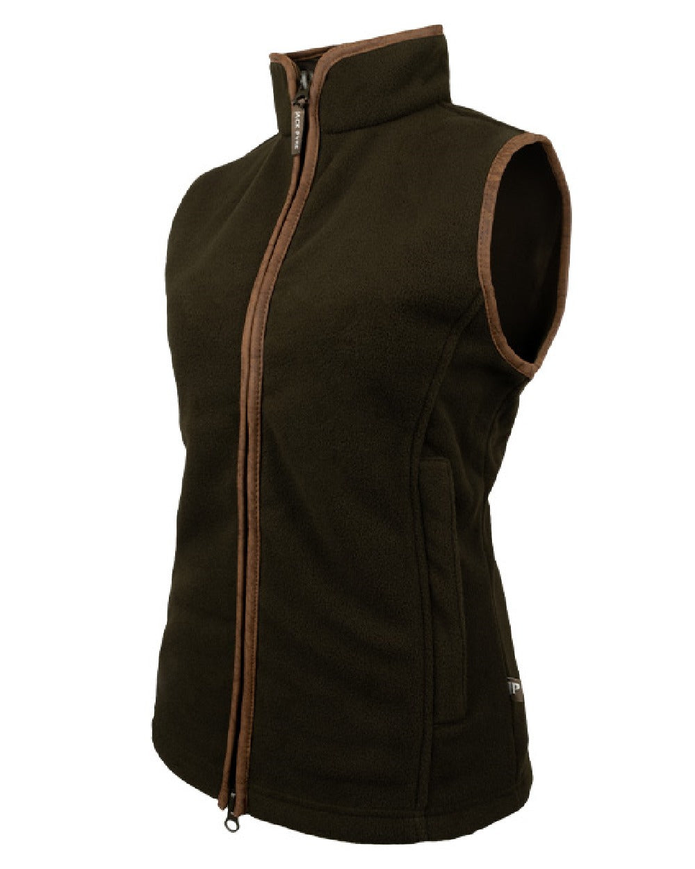 Dark Olive coloured Jack Pyke Ladies Countryman Fleece Gilet on white background 