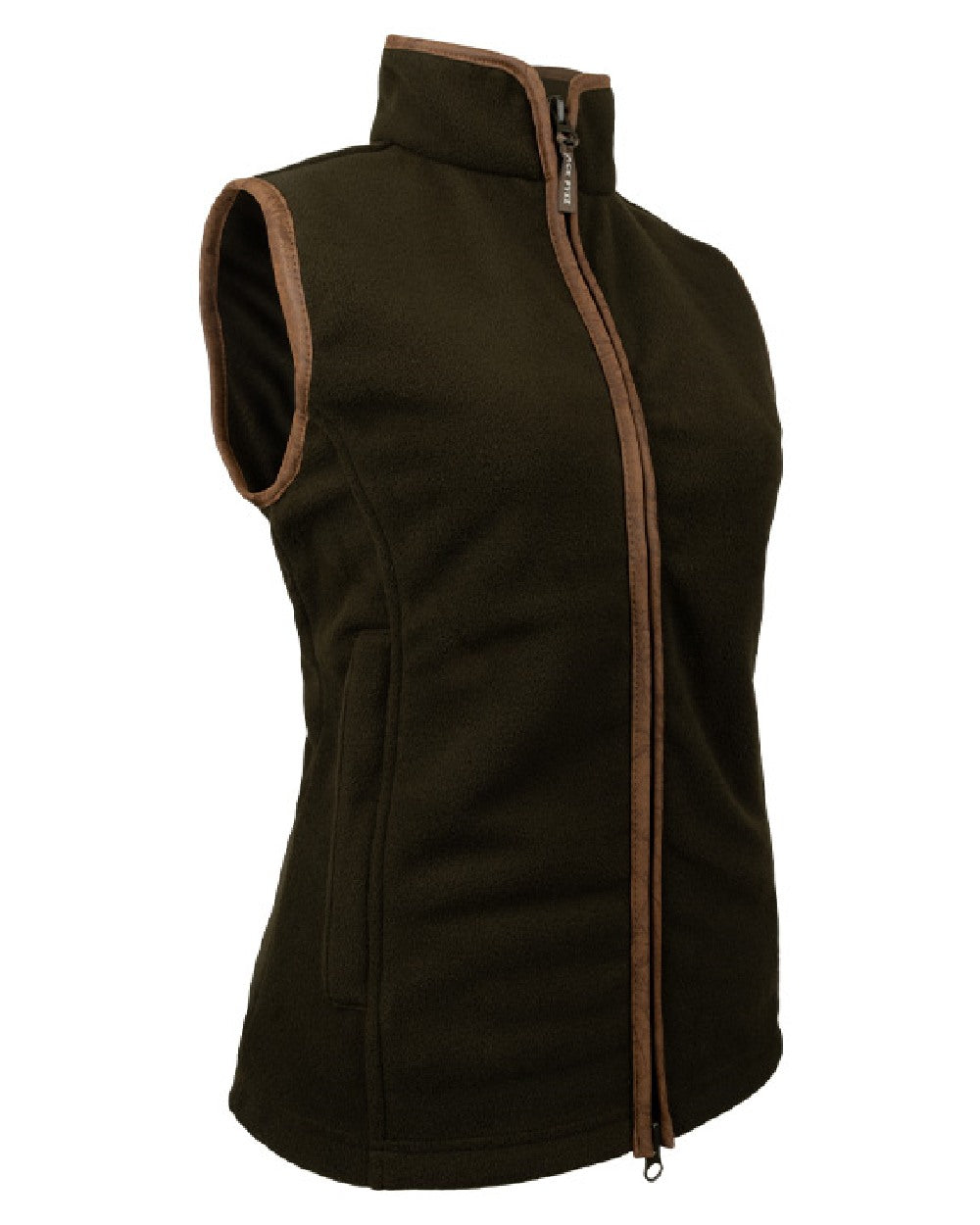 Dark Olive coloured Jack Pyke Ladies Countryman Fleece Gilet on white background 