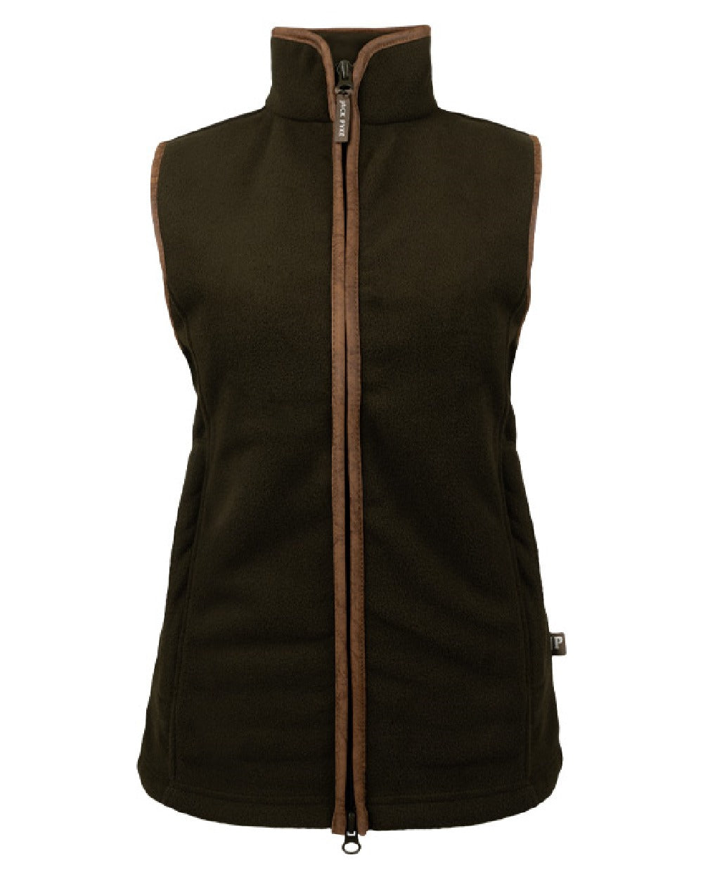 Dark Olive coloured Jack Pyke Ladies Countryman Fleece Gilet on white background 