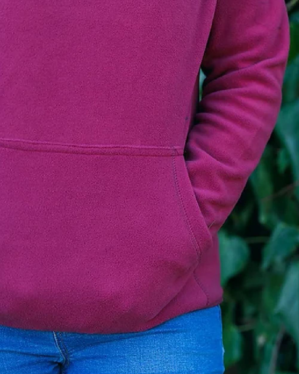 Roselle coloured Jack Pyke Ladies Fleece Hoodie on leafy background 