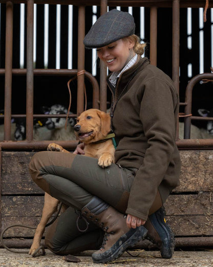 Dark Olive Coloured Jack Pyke Ladies Fleece Pullover on outdoor background 