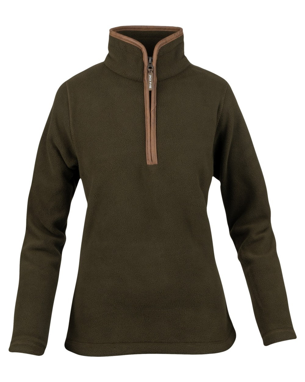 Dark Olive coloured Jack Pyke Ladies Fleece Pullover on white background 