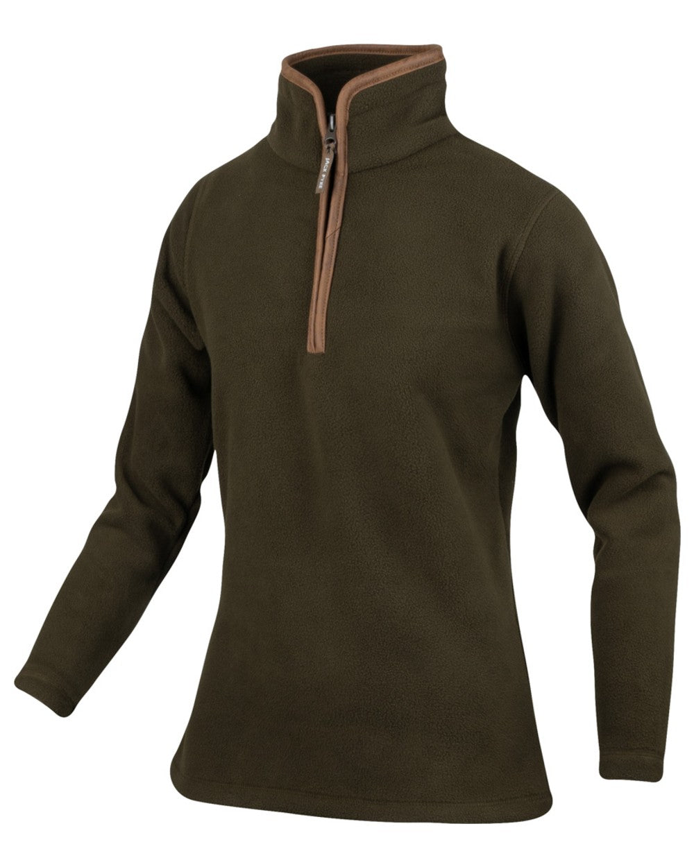 Dark Olive coloured Jack Pyke Ladies Fleece Pullover on white background 