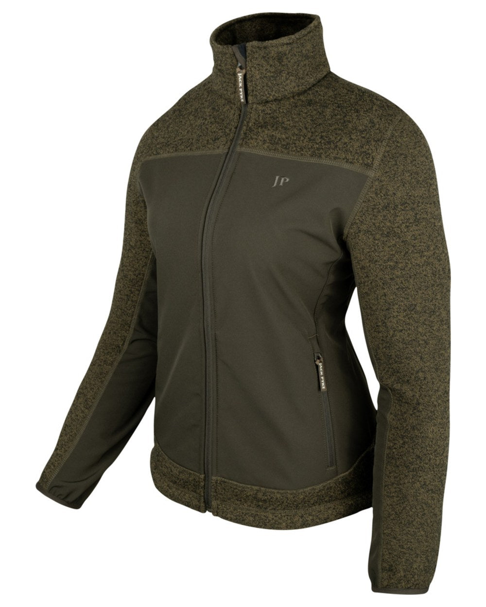 Green coloured Jack Pyke Ladies Hybrid Jacket on white background 