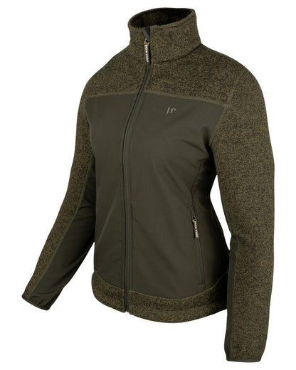 Green coloured Jack Pyke Ladies Hybrid Jacket on white background 