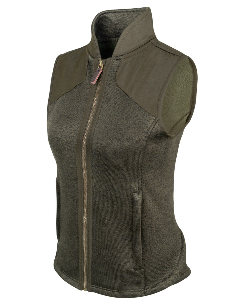 Dark Olive coloured Jack Pyke Ladies Melange Fleece Gilet on white background 