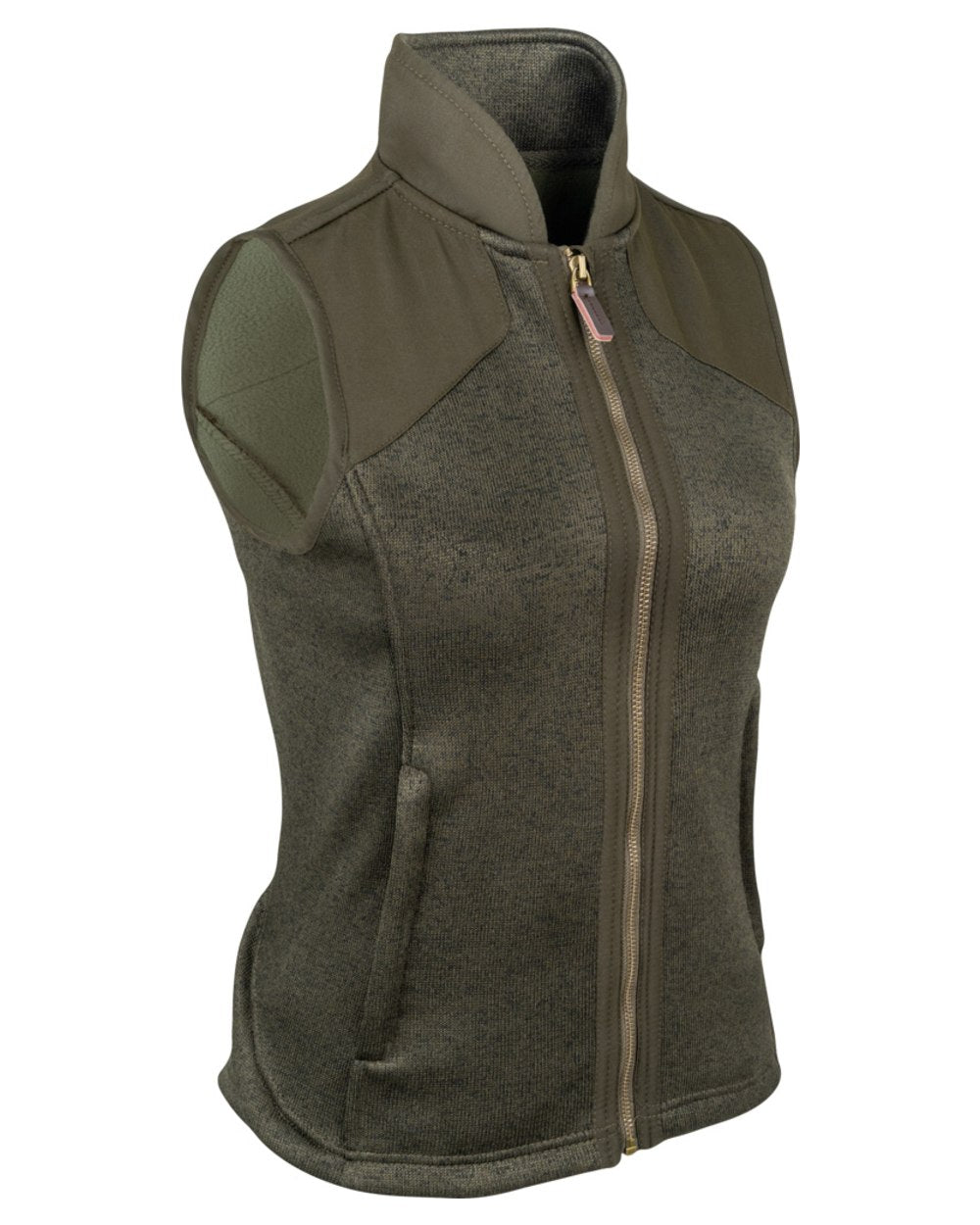Dark Olive coloured Jack Pyke Ladies Melange Fleece Gilet on white background 