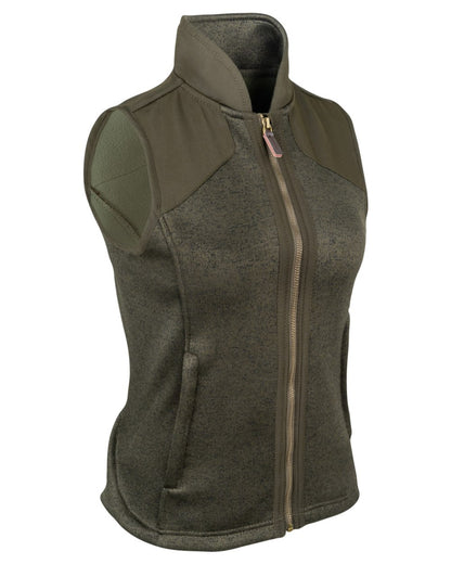 Dark Olive coloured Jack Pyke Ladies Melange Fleece Gilet on white background 