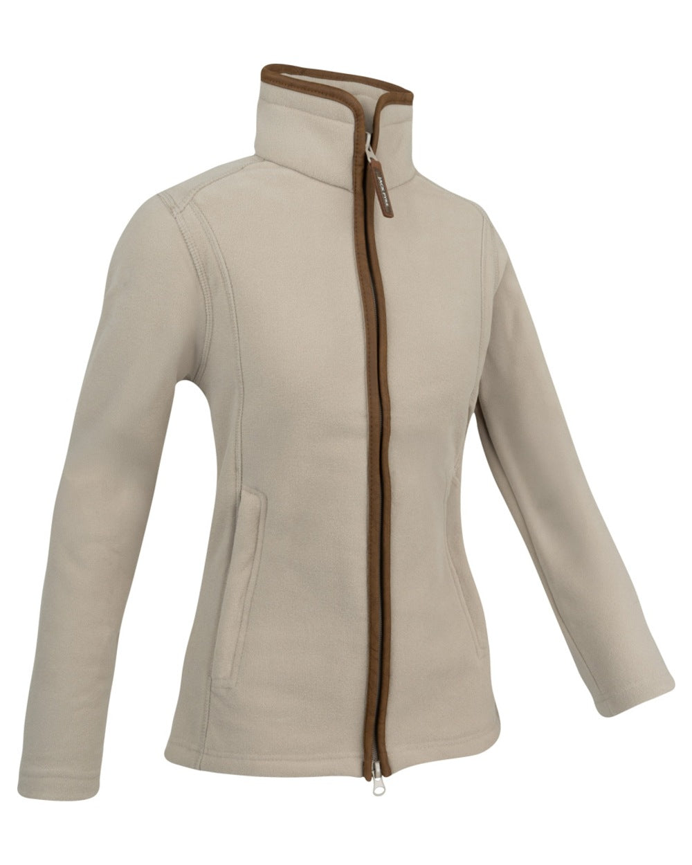 Mushroom coloured Jack Pyke Ladies Recycled Fleece Jacket on white background 