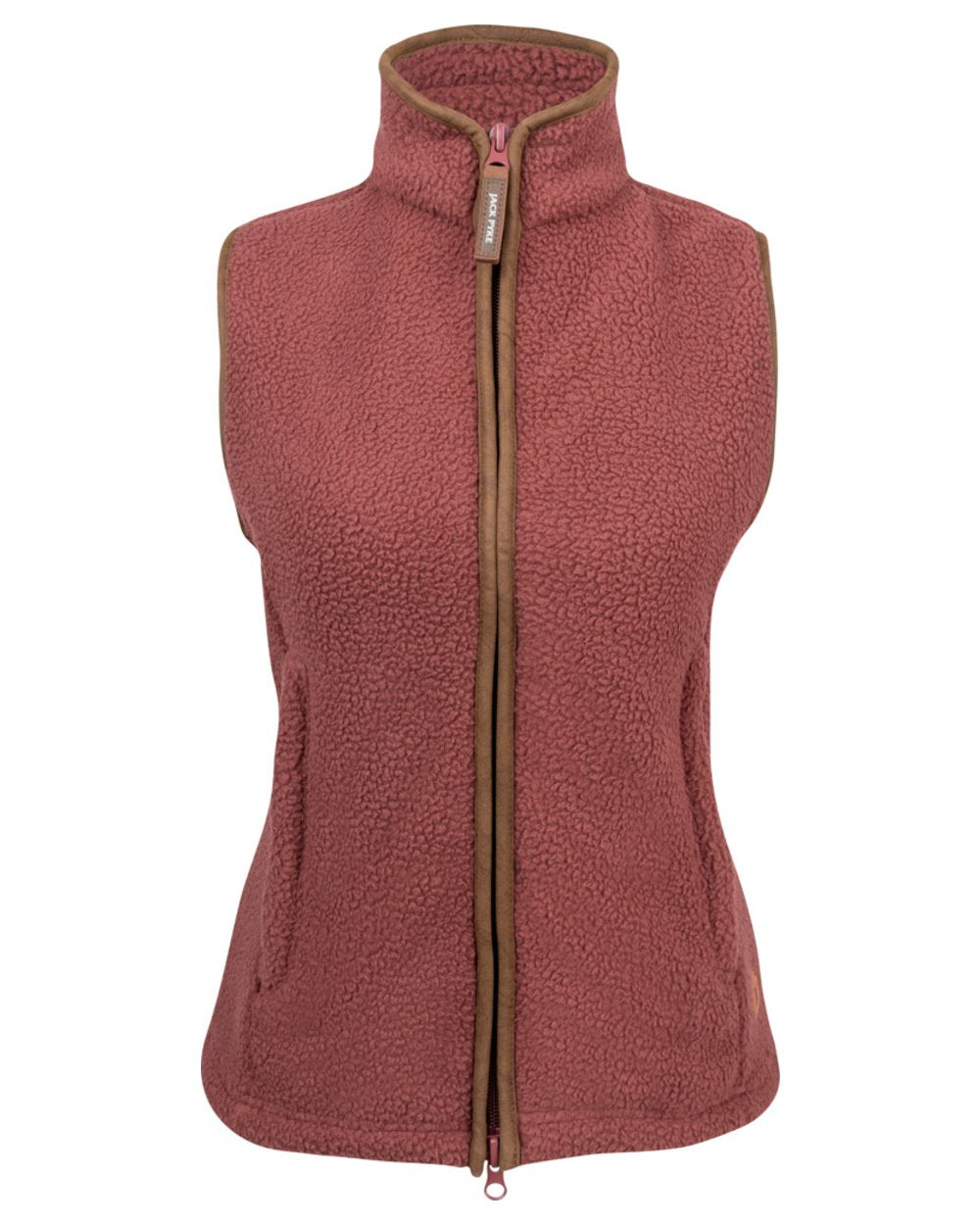 Burnt copper coloured Jack Pyke Ladies Sherpa Fleece Gilet on white background 