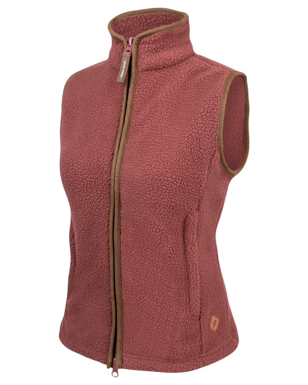 Burnt copper coloured Jack Pyke Ladies Sherpa Fleece Gilet on white background 